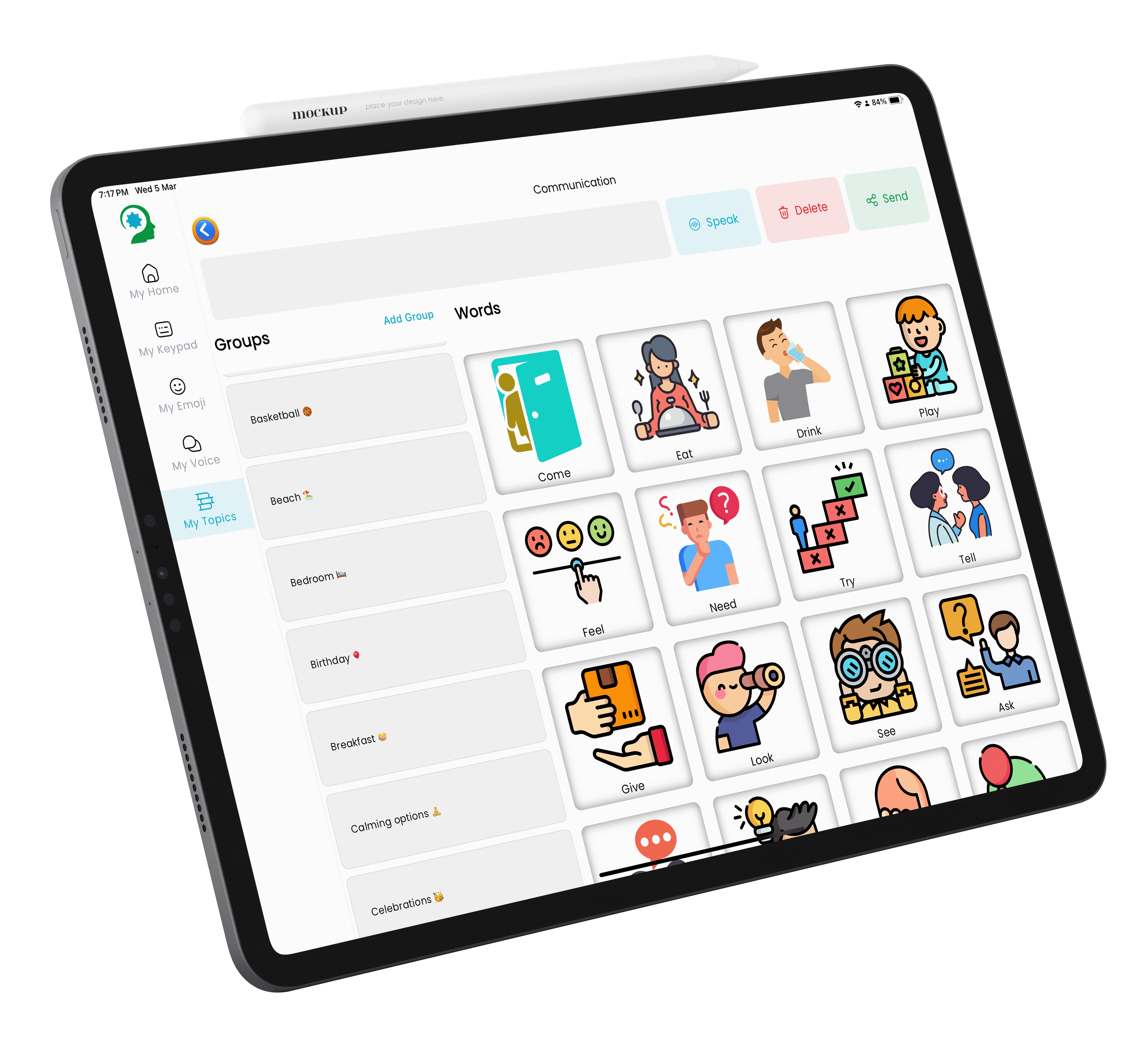 AAC communication app and cognitive memory app synchronized workflows